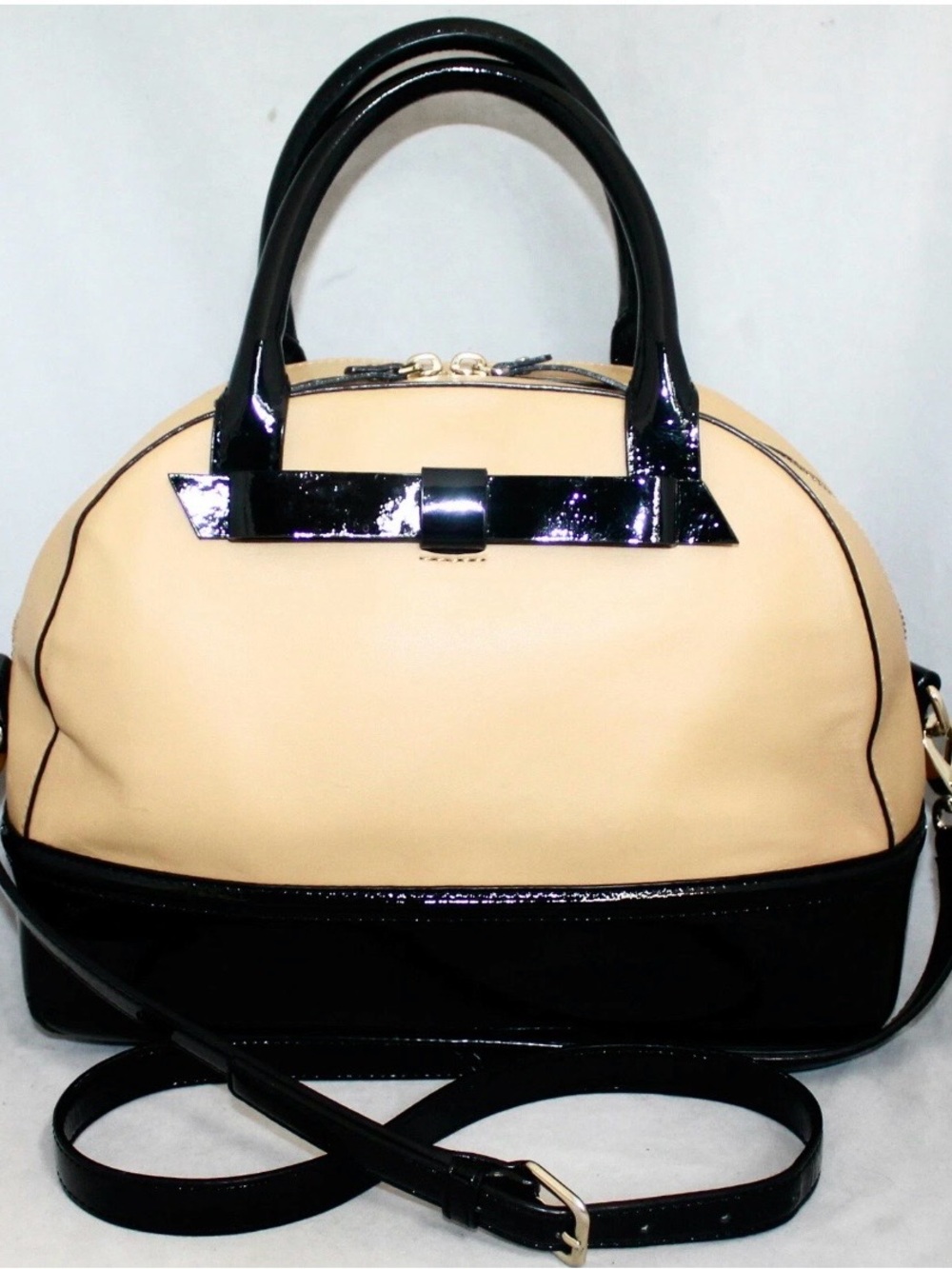 kate spade Beige and Black Patent Trim Satchel New